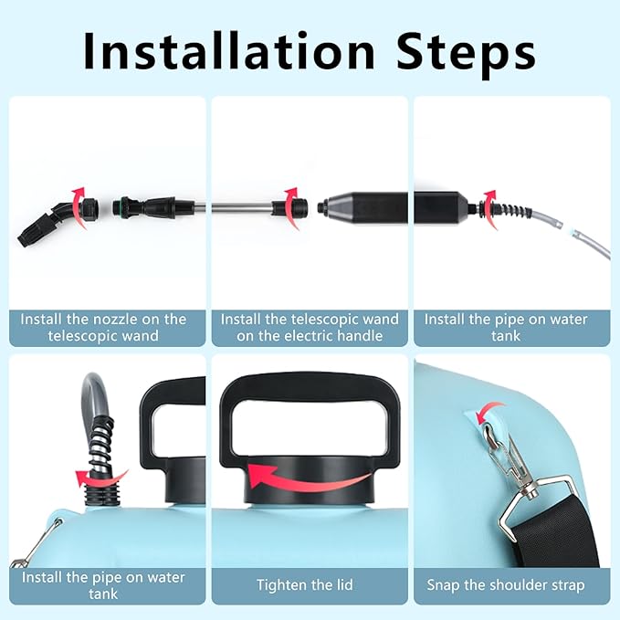 Battery Powered Sprayer, 2.4 Gallon Electric Garden Sprayer, Automatic Power Weed Spray Battery Operated with Adjustable Shoulder Strap and Rechargeable Handle for Yard, Lawn, 3 Mist Nozzles (Blue)