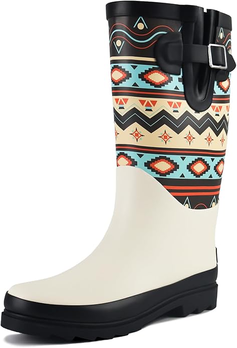 landchief Rain Boots for Women, Waterproof Ladies Tall Knee High Rubber boots,Comfort Garden Boots Anti-Slip Mid Heel Women Rain Shoes Outdoor