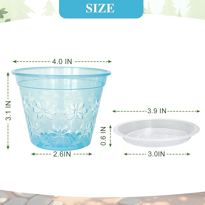 Orchid Pot, 8 Pack Orchid Pots with Holes & Saucers, Clear Plastic Pot for Repotting, Breathable Ventilation Planters for Phalaenopsis, Dendrobium & Oncidium Orchids(4 inch, Blue)