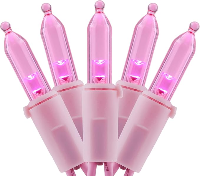 YULETIME 200 Pink LED Christmas Lights, 66 Feet Pink Wire UL Certified Commercial Grade Holiday String Light Set