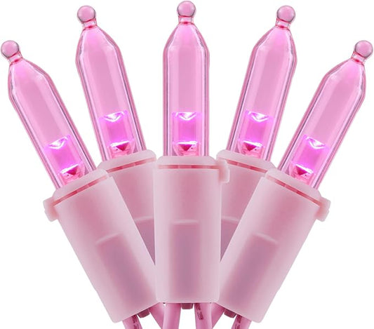 YULETIME 200 Pink LED Christmas Lights, 66 Feet Pink Wire UL Certified Commercial Grade Holiday String Light Set