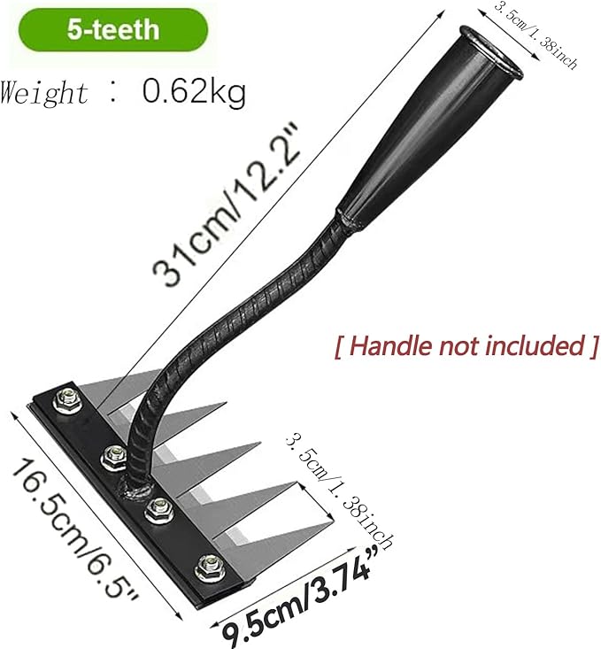 Gardenia Iron Weeding Rake 2.0, Iron Rake for Gardening and Weedings, 2025 Heavy-Duty Garden Hand Weed Puller Tool for Yard Lawn and Garden 5/6/7/8 Teeth Carbon Steel Garden Weeder Rakes (5 Tines)