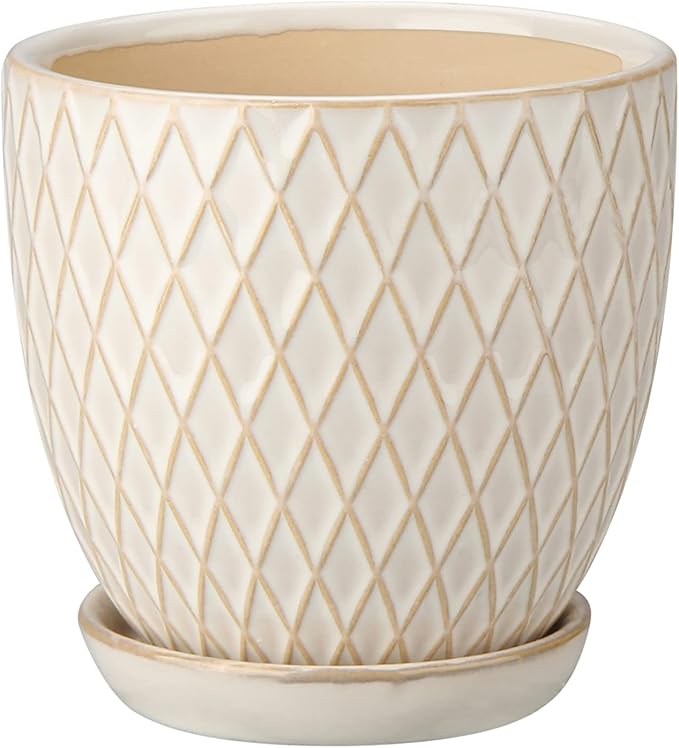 Oairse 4 inches Ceramic Planter Pots 3 Set of Small Round Flower Pots with Drainage Hole and Ceramic Tray for Succulents Cactus Indoor Outdoor Garden Home Windowsill