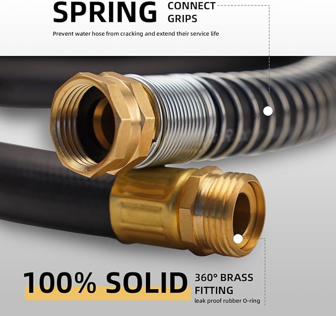 WiseFlow Garden Hose 75FT x 3/4", Heavy Duty Rubber Hose, 1000PSI Burst, 300PSI Working, Water Hose with Five Layered Braiding, Male Female Fittings (Black)