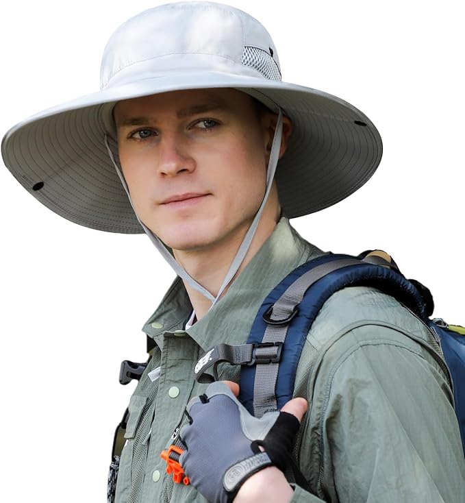 Wide Brim Sun Hat for Men Women UV Protection Ventilated Outdoor Bucket Fishing Hats Packable for Safari Hiking