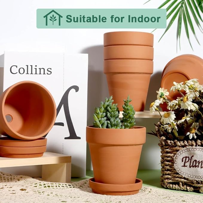 vensovo 4 Inch Terracotta Plant Pots with Saucer - 6 Pack Clay Flower Pots with Drainage, Great for Plants, Crafts, Wedding Favor