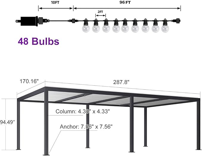 PURPLE LEAF Louvered Pergola 14' x 24' Outdoor Aluminum Pergola with Hidden Drainage System and Adjustable Roof Patio Hardtop Oversized Pergolas with String Lights for Estate Patio Pool Cabana