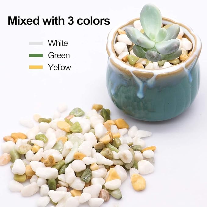TOYPOPOR Mixed Color Decorative Rocks Stones Pebbles for Plants Garden Gravel White Rocks with Yellow, Green Pastel Accents Vase Fillers Natural Stone Top Dressing for Potted Plants Succulents 6 lbs