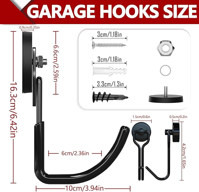 3-H Heavy Duty Magnet Garage Hooks 4 Pack, J Shape Strong Magnetic Hooks for Hanging Cordless Power Drill, Utility Magnetic Tool Holder for Metal Cabinet, Steel Pegboard, Toolbox, Garage(Black)