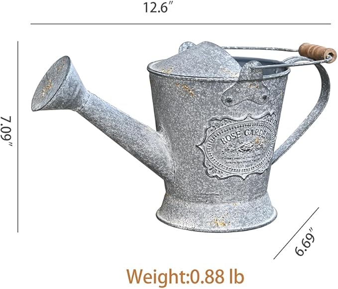 Vintage Metal Watering Can with Wooden Handle, Watering Can for Indoor/Outdoor Plants, Shabby Chic Decor for Home Balcony Courtyard Garden