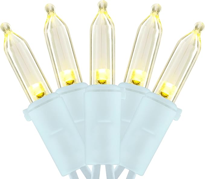 YULETIME 200 Warm White LED Christmas Lights, 66 Feet White Wire UL Certified Commercial Grade Holiday String Light Set