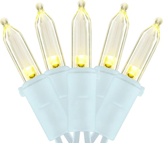 YULETIME 200 Warm White LED Christmas Lights, 66 Feet White Wire UL Certified Commercial Grade Holiday String Light Set