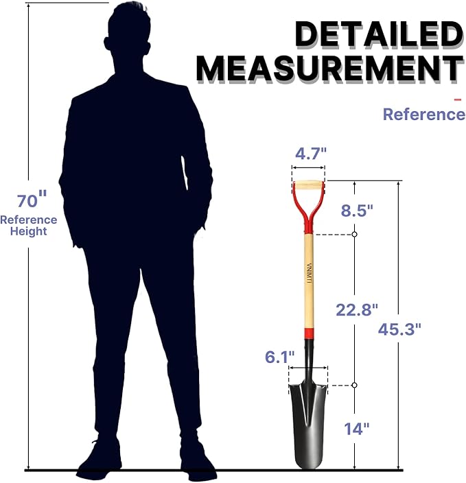 VNIMTI Spade Shovel,Transplanting Spade，Drain Spade,Spade Shovels for Digging,Sharp Shooter Shovel or Spade,45Inch,Stell D-Grip,Wooden Handle