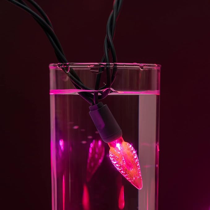 YULETIME Pink One-Piece C6 Strawberry Christmas Lights 140 Count 71 Feet, 2 Sets 70 LED 35.5 ft High Waterproof UL Certified String Light (Pink)