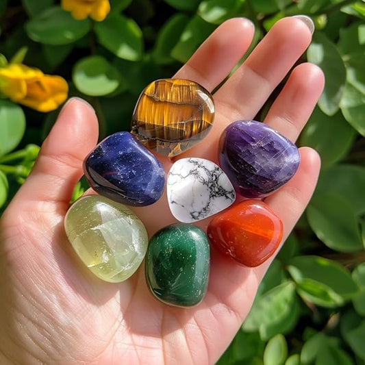 7 Chakra Stone Set, 0.8 Inches Large Size Polished Crystals - Natural Tumbled Gemstones Decorative Rocks for Vase Filler, Aquarium, Fish Tank, Indoor Plants, Indoor Fountain Stones