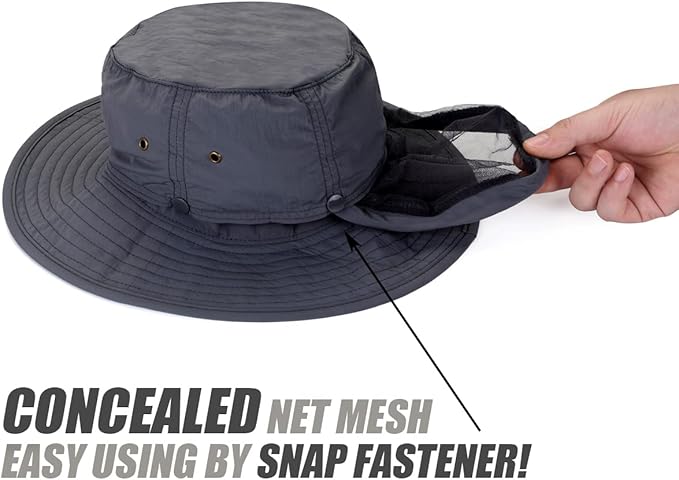 USHAKE Head Net Hat, Safari Hat Sun Hat Bucket Hat with Hidden Net Mesh