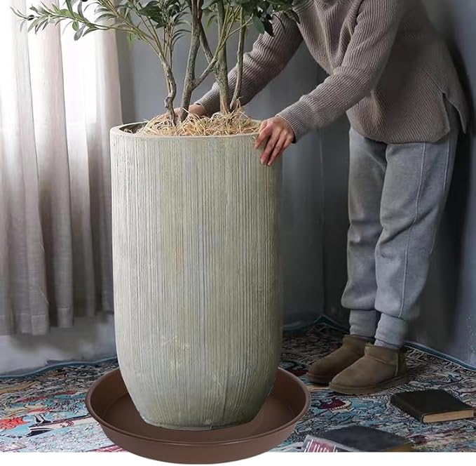 3 Pack of 20 22 inch Plant Saucer (19.2 Inch Base), 3.6" Depth Tray, Large Garden Plastic Flower Planter Plant Trays for Indoors Outdoor (22", Chocolate)