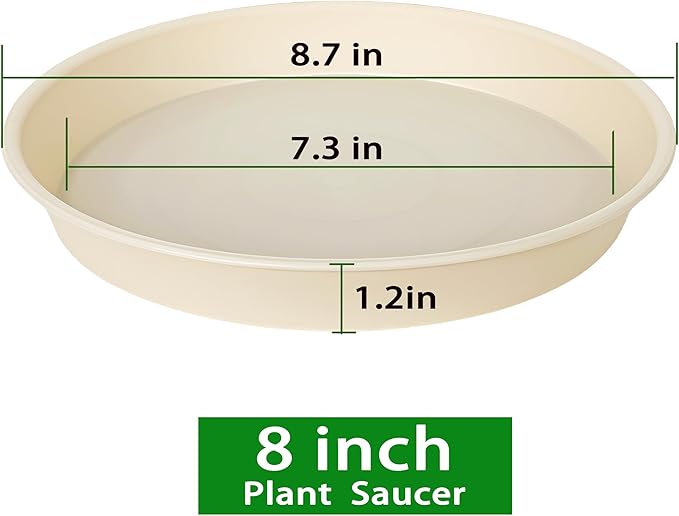 6 Pack of 8 inch Plant Saucer Blue, Plastic Plant Water Tray 8 inch Round, Flower Plant Saucers for Indoors, Dlant Dishes Saucer for Planter 7"/8" (8", Beige)