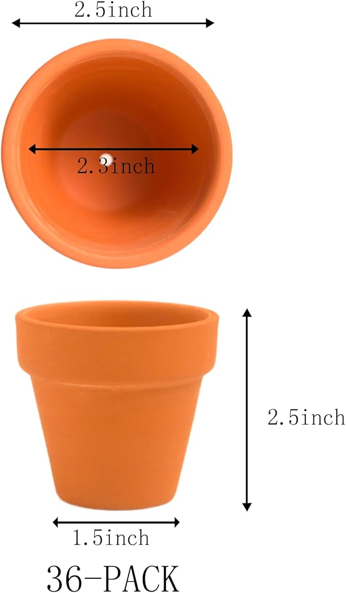 Fcacti 36 PCS Small Mini Clay Pots with Drainage Holes for Plants,2.5inch Terra Cotta Pot Clay Ceramic Pottery Planter,Succulent Nursery Pot/Cactus Plant Pot,for Indoor/Outdoor Plants,Crafts