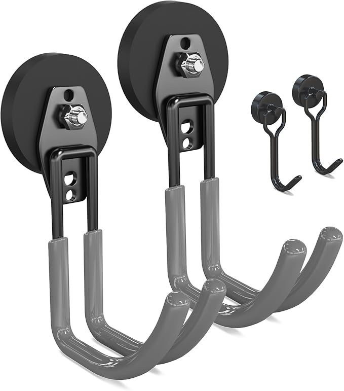 3-H Heavy Duty Magnet Garage Hooks 2 Pack, J Shape Strong Magnetic Hooks for Hanging Cordless Power Drill, Utility Magnetic Tool Holder for Metal Cabinet, Steel Pegboard, Toolbox, Garage(Grey)
