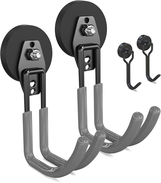 3-H Heavy Duty Magnet Garage Hooks 2 Pack, J Shape Strong Magnetic Hooks for Hanging Cordless Power Drill, Utility Magnetic Tool Holder for Metal Cabinet, Steel Pegboard, Toolbox, Garage(Grey)