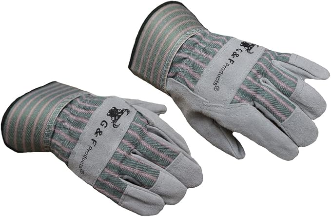 JustForKids Kids Work and Gardening Gloves with Rubberized Safety Cuff, Children and Youth age 6 Years Old, Premium Leather and Cotton