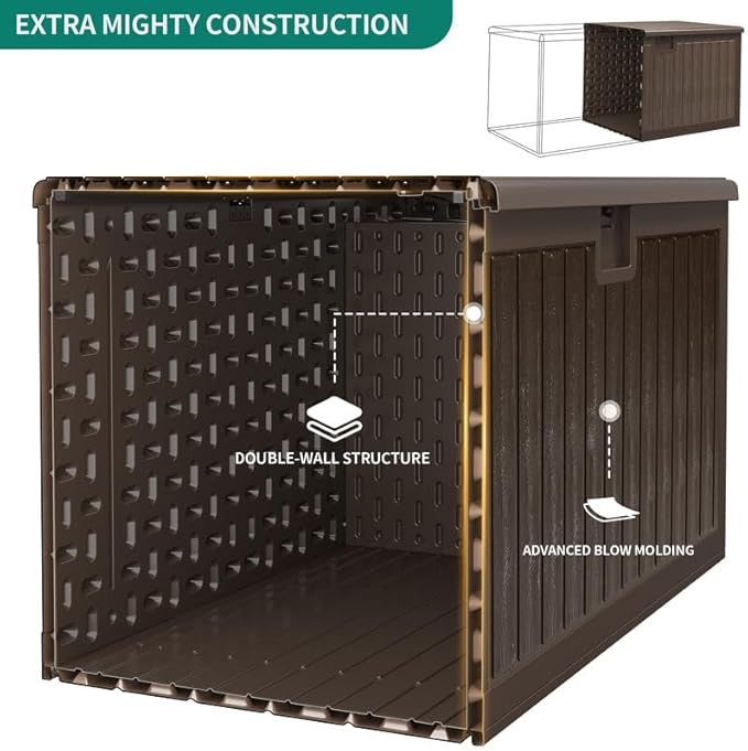 YITAHOME 90 Gallon Large Deck Box, Double-Wall Resin Outdoor Storage Boxes, Deck Storage for Patio Furniture, Cushions, Pool Float, Garden Tools, Lockable & Waterproof (Brown)