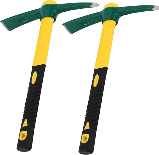 2 PCS 15 Inch Pick Mattock Hoe, Weeding Pick Axe with Fiberglass Long Handle Garden Tool for Digging, Gardening, Camping, Prospecting, Construction Work