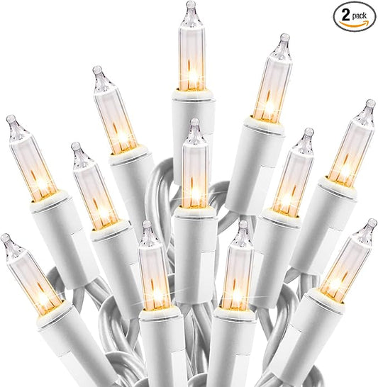 Minetom Clear Christmas String Lights 100 Count 26.5 Feet Incandescent Bulb Mini Lights for Indoor Xmas Tree Garland Birthday Wedding Party Festival Decoration, 2 Pack White Wire