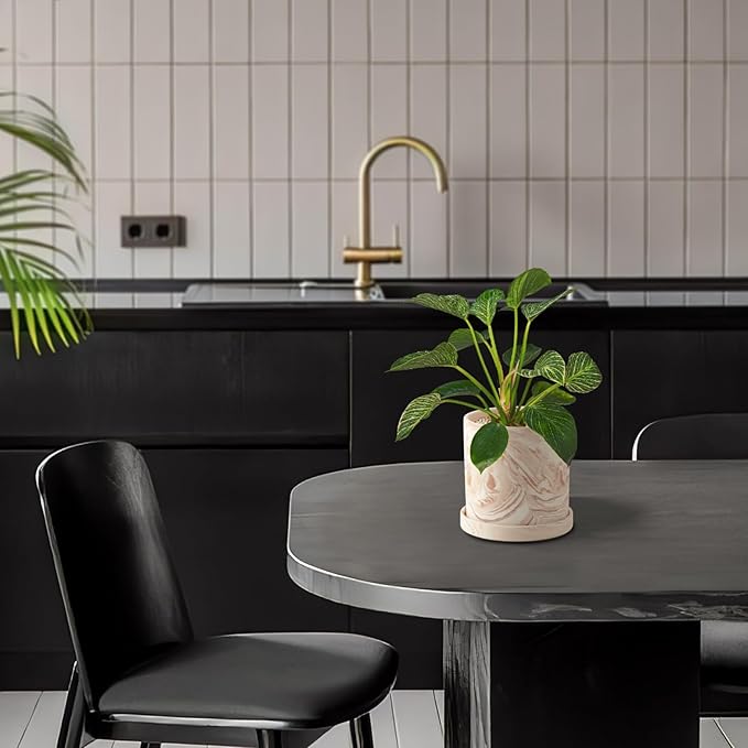 5 inch Plant Pot - Terra Cotta Flower Planters Indoor - Modern Succulents Containers with Drain Hole & Saucer, Decorate Home, Office & Outdoor (Pink)