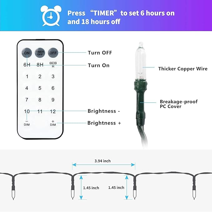 Christmas Lights 33ft 100 LED Battery String Lights with Timer Memory Function USB or Battery Powered Waterproof String Lights for Indoor Outdoor Decoration