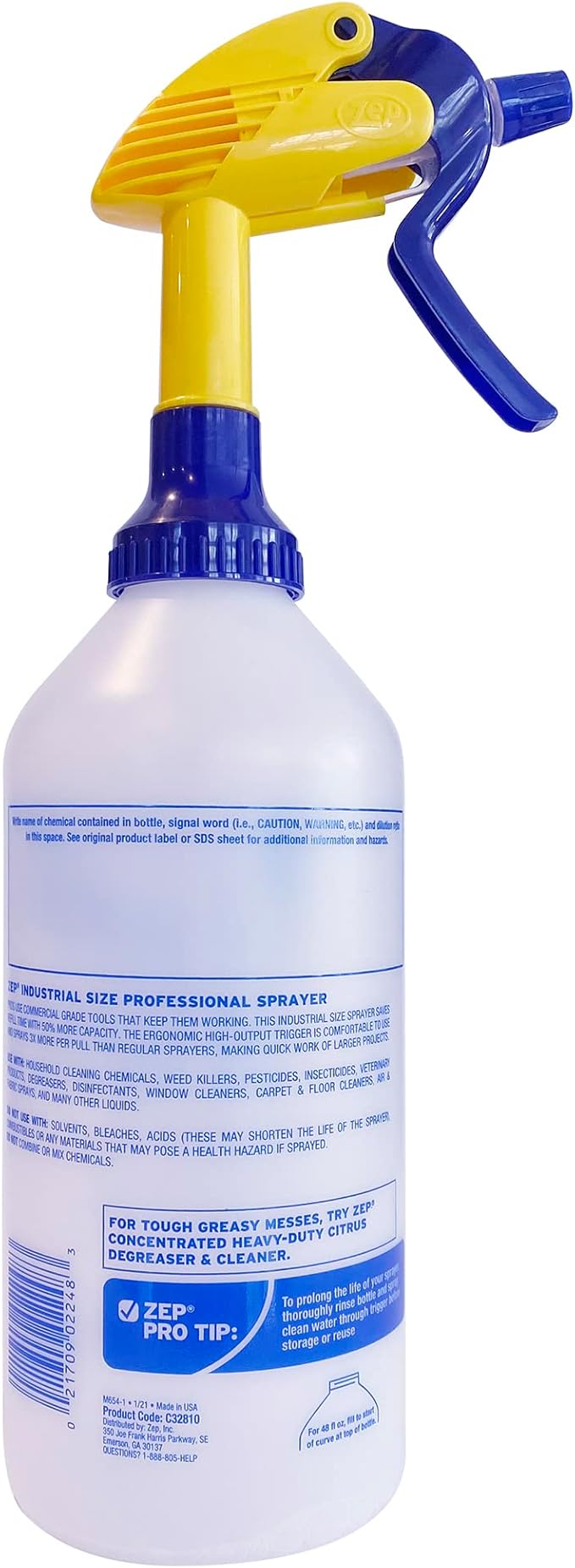 Zep Industrial Sprayer Bottle - 48 Ounces (Case of 8) C32810 - Up to 30 Foot Spray, Adjustable Nozzle