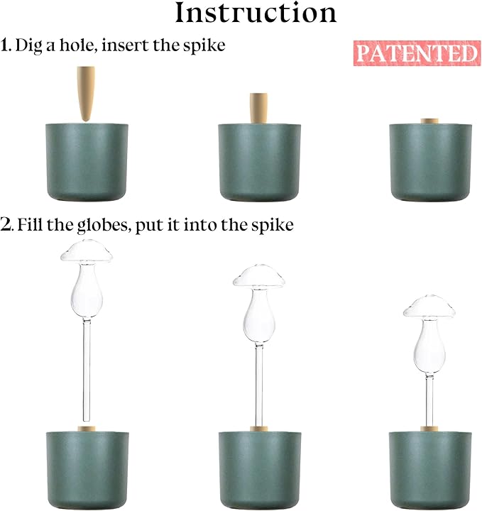 3 Pack Non-Clogging Iridescent Mushroom Plant Watering Globes with Terracotta Spikes, Hand Blown Glass Self Watering Planter Insert Plant Watering Devices Bulbs for Indoor and Outdoor Plants