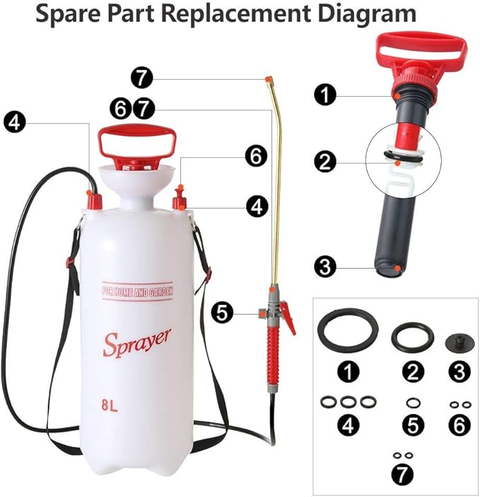 Itisll Portable Garden Pump Sprayer Brass Wand Shoulder Strap for Yard Lawn Weeds Plants 2Gal