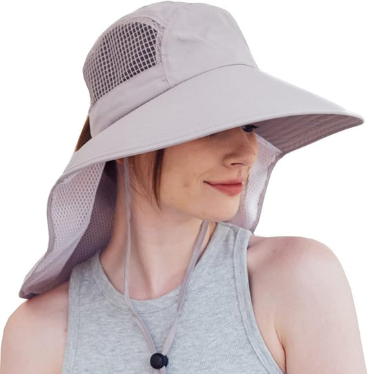 UV Sun Protection Hat Women Foldable Neck Flap Wide Brim Fishing Hat with Ponytail Hole for Women