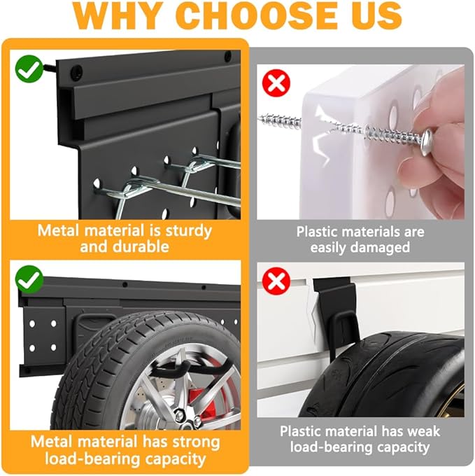 Garage Tool Storage Organizer Wall Mount, Heavy Duty Metal Garden Tool Rack Kit, 48inch Tracks with 16 Hooks for Shovel, Broom, Rake, Home, Max Load 600lb