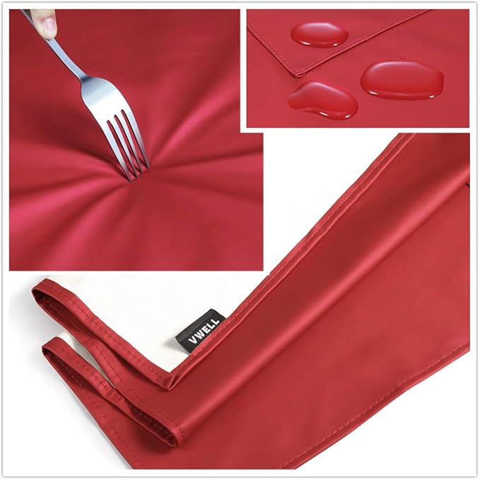 VWELL Waterproof Rubber Vinyl Apron for Women - Chemical Resistant Work Cloth with 2 Pockets - Adjustable Bib Butcher Apron - Best for DishWashing, Lab Work, Dog Grooming, Cleaning Fish (Red)