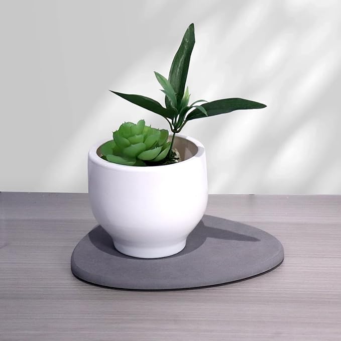 Elfcool Plant Saucer Quick Dry Absorbent Flower Plant Pot Saucer Dirp Tray Diatomaceous Earth Plant Mat for Indoor Outdoor Plants (8''-Dark Grey-4pack)