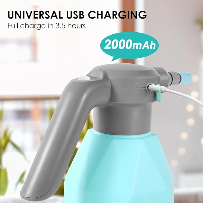 0.5 Gallon Electric Spray Bottle Plant Mister for Indoor/Outdoor Plants, 2L Automatic Watering Can Rechargeable Battery Powered Sprayer with Adjustable Spout for Garden, Fertilizing, Cleaning