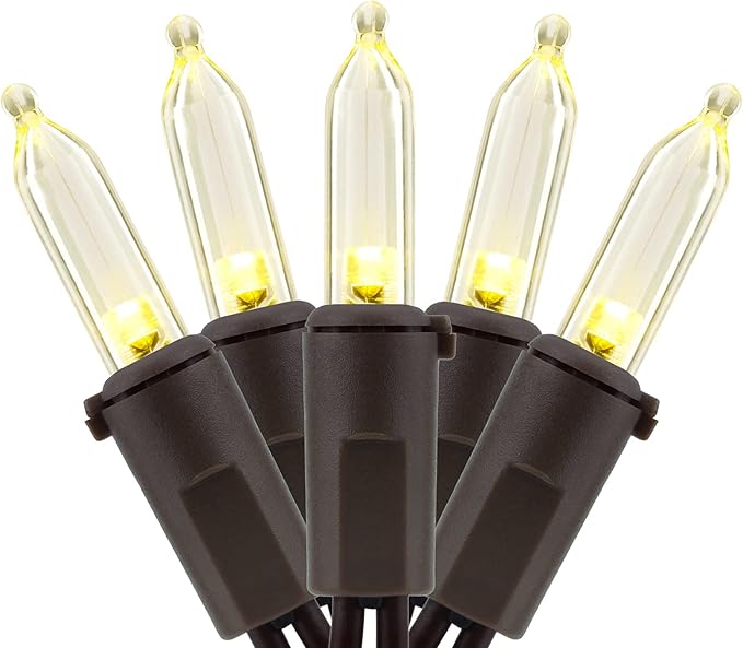 YULETIME 200 Warm White LED Christmas Lights, 66 Feet Brown Wire UL Certified Commercial Grade Holiday String Light Set