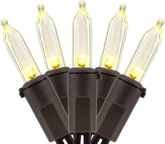 YULETIME 200 Warm White LED Christmas Lights, 66 Feet Brown Wire UL Certified Commercial Grade Holiday String Light Set