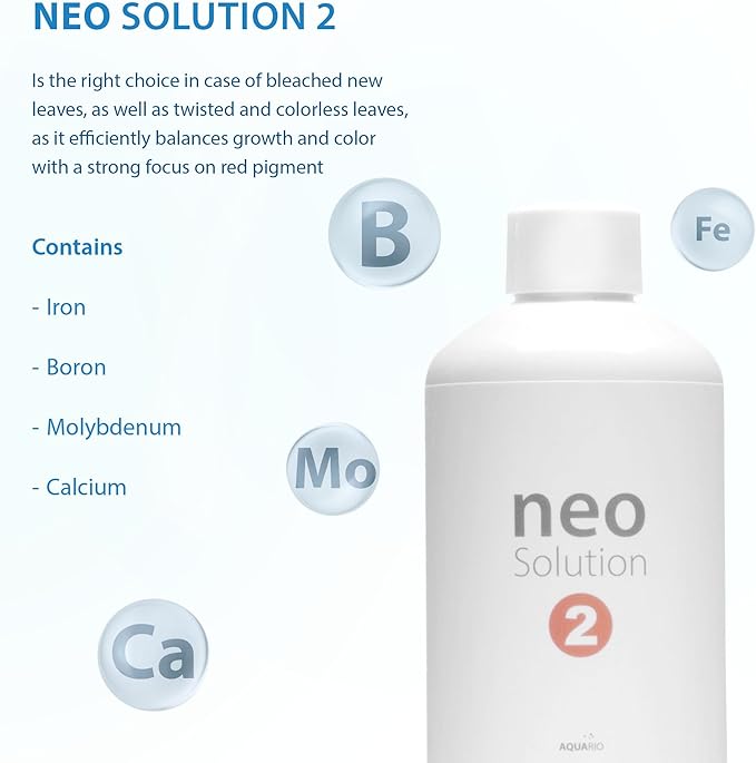 Neo Solution 2 Aquarium Plant Fertilizer - Micronutrient Liquid Fertilizer with Iron, Boron, Molybdenum, Calcium for Balanced Growth & Enhanced Red Colors in Aquatic Plants - 1000ml