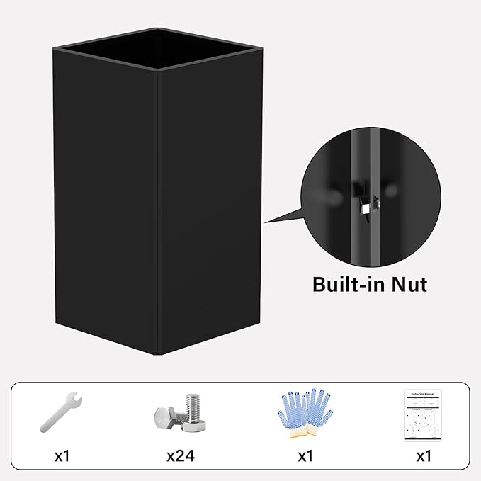 26" Tall Planters, Outdoor＆Indoor Black Planter Pots, Durable All-Weather Use with Drainage Holes, Large Planters Modern Décor for Porch, Patio, Backyard