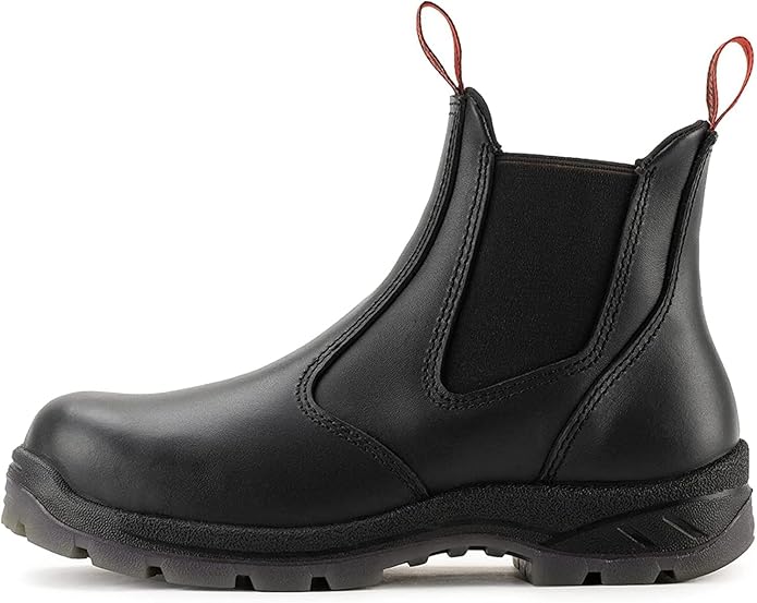 SUREWAY Men's Slip-On Work Boots for Men,Full Grain Leather,Anti-Static,Water/Slip Resistant,Fire Station Mechanic Industrial Construction Safety Boots/Shoes for Men