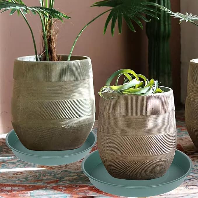 4 Pack of 16 17 inch Plant Saucer (15 inch Base), 2.3" Depth, Heavy Duty Deep Plant Trays for Pots, Bird Bath Bowls, Plastic Plant Saucers for Indoors, Drip Trays for Planter (17", Green)