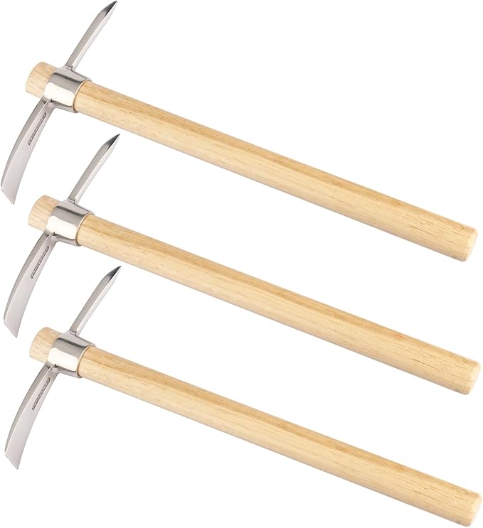 3 PCS 16 Inch Mattock Pick Axe, Stainless Steel Pick Mattock Hoe, Garden Pick, Pick Mattock for Weeding, Loosening Soil, Planting Vegetables, Digging Holes, Chopping Roots and Much More