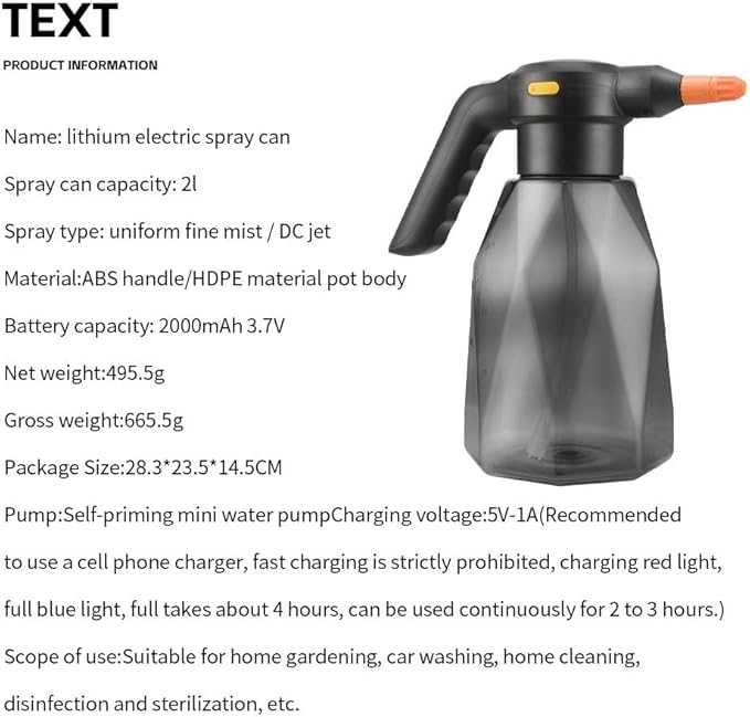 Electric Spray Bottle for Plants, 0.5Gal Continuous Mist Watering Can with Adjustable Nozzle, Automatic Plant Mister，Indoor Watering Can for Plants