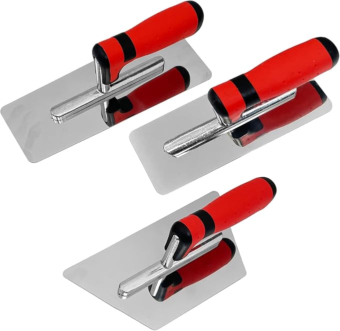 3 Pack Plaster Finishing Trowel Set, Polished Stainless Steel Paint Plastering Hand Tool with Rubber Handle, 0.7mm Thickness Concrete Trowel for Drywall Repairs and Spreading