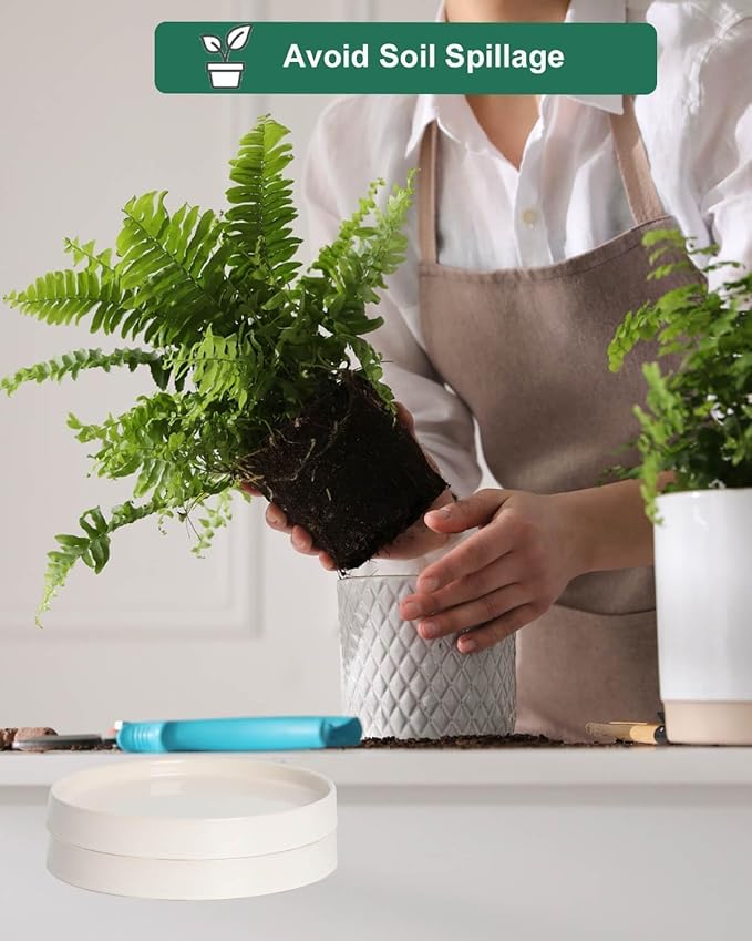 vensovo 7 Inch White Ceramic Plant Saucer Pots Tray -2 Pcs Round Planter Saucers for Indoor & Outdoor Plants, Large Trays Perfect for 5 Inch 6Inch Flower Pot