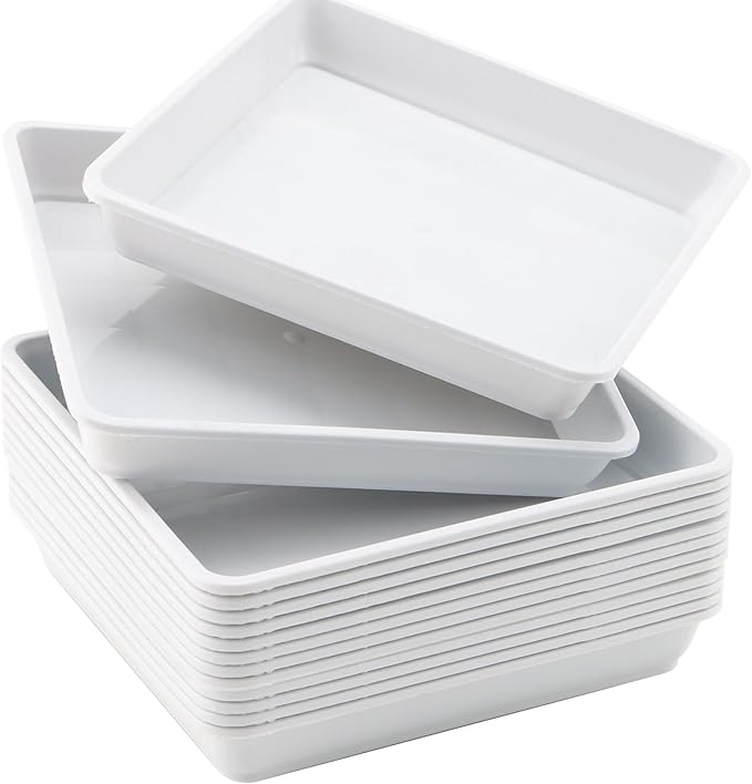 JOIKIT 15 PCS 11.4 x 11.4 Inch Square Plant Saucer, Plastic Plant Saucer Drip Tray, Square Flower Pot Tray for Indoors and Outdoor Plant Pots, 1.6 Inch Deep, White